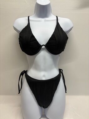 Zaful Black Ribbed Textured Bikini Set two piece swimsuit Sz X-Large new cheeky
